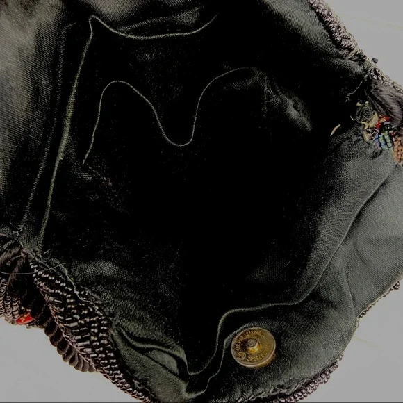 VINTAGE Flapper Bohemian Beaded Purse Black Gold Red Peacock Blue Evening Clutch - Picture 9 of 10